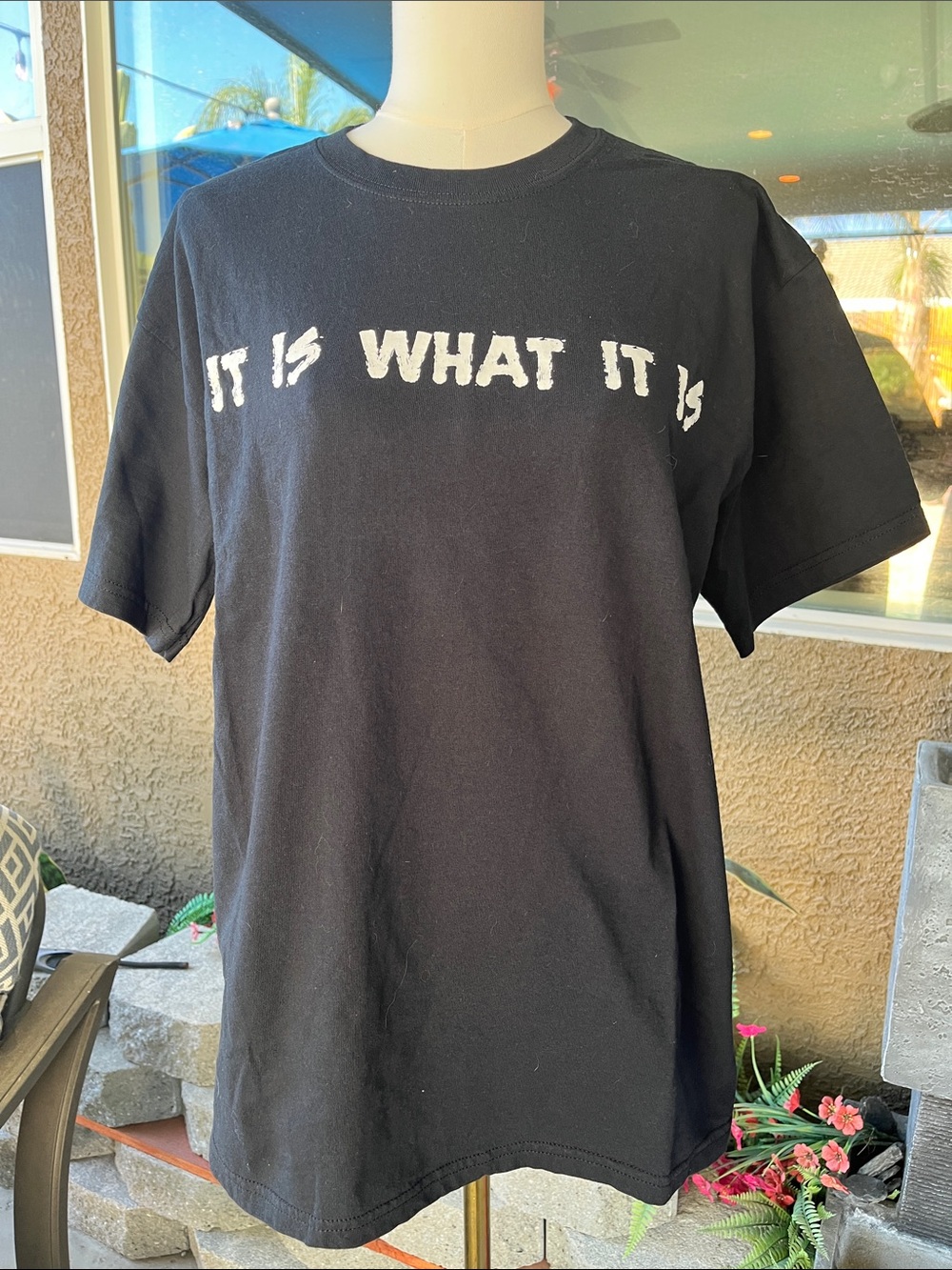 Gildan Black Short-Sleeve Tee with White 'It Is What It Is' Chest Graphic